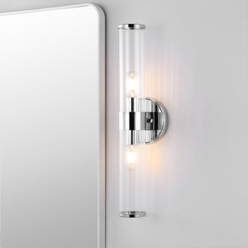 Cecil Tall Cylinder Iron/Striped Glass Modern Mid-Century LED Vanity - JONATHAN Y